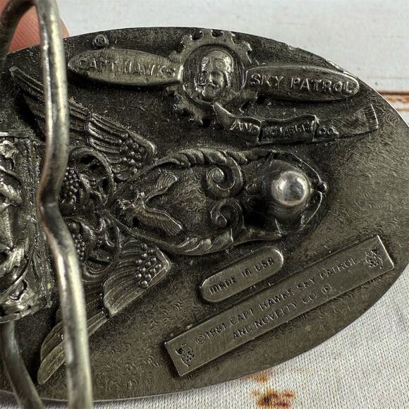 1981 USA ALL THE WAY Belt Buckle Capt Hawks Sky Patrol Made in USA - Picture 2 of 3